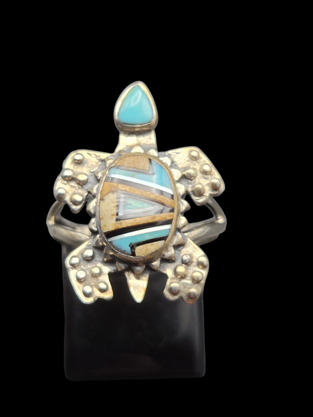 Sterling Silver Turquoise Inlay Turtle Ring - Blue 6